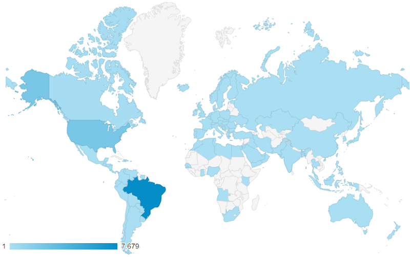 Map of the world showing Brazil standing out