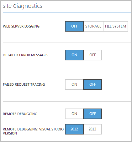 Site diagnostic settings in the portal