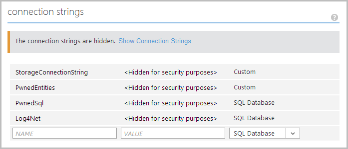 Managing connection strings in an Azure Web Site