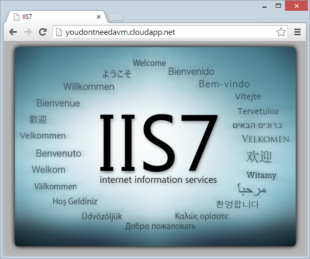 Default IIS website running on the VM