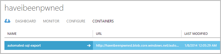 An "automated-sql-export" storage container