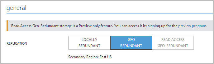 Enabling geo redundant storage