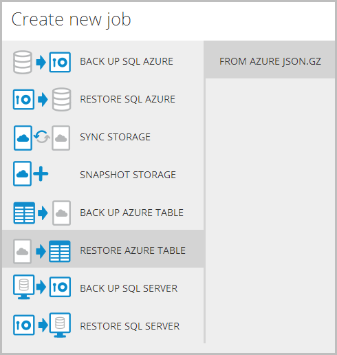 Restoring data to Azure Table Storage