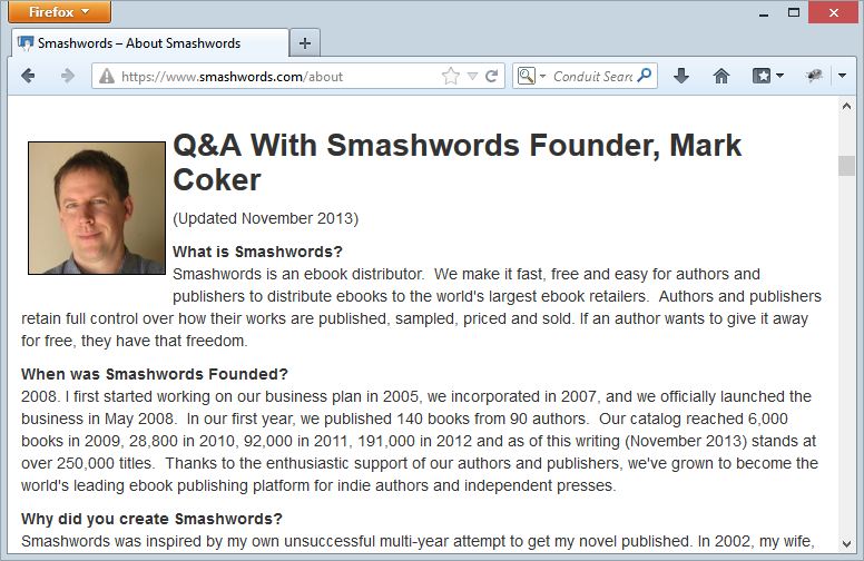 Smashwords in FireFox with a security warning