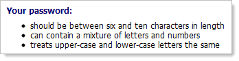 Passwords must be 6 to 10 chars and not case sensitive