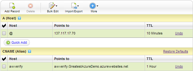 GoDaddy DNS settings in place