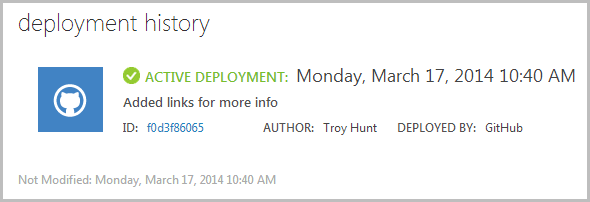 Deployment history showing new site live