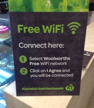 Sign in Woolworhts offerring free wifi