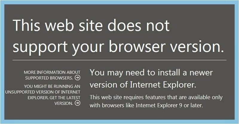 Azure Management Portal Message: "This web site does not support your browser version"