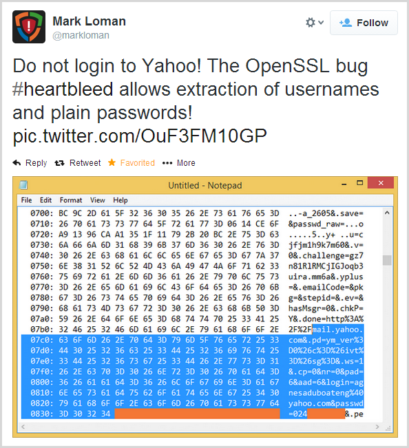 Do not login to Yahoo! The OpenSSL bug #heartbleed allows extraction of usernames and plain passwords! 