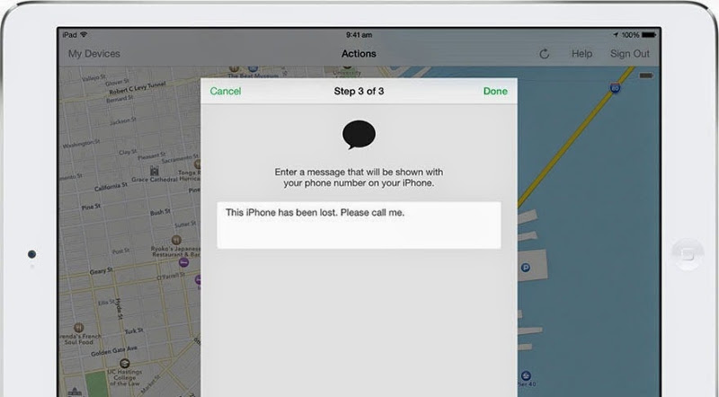 Sending a message to the lost iPhone