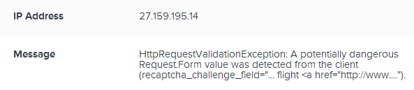 Same HttpRequestValidationException message