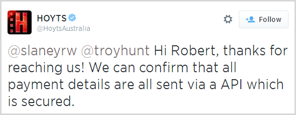 @slaneyrw @troyhunt Hi Robert, thanks for reaching us! We can confirm that all payment details are all sent via a API which is secured.
