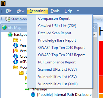 Report formats that can be exported