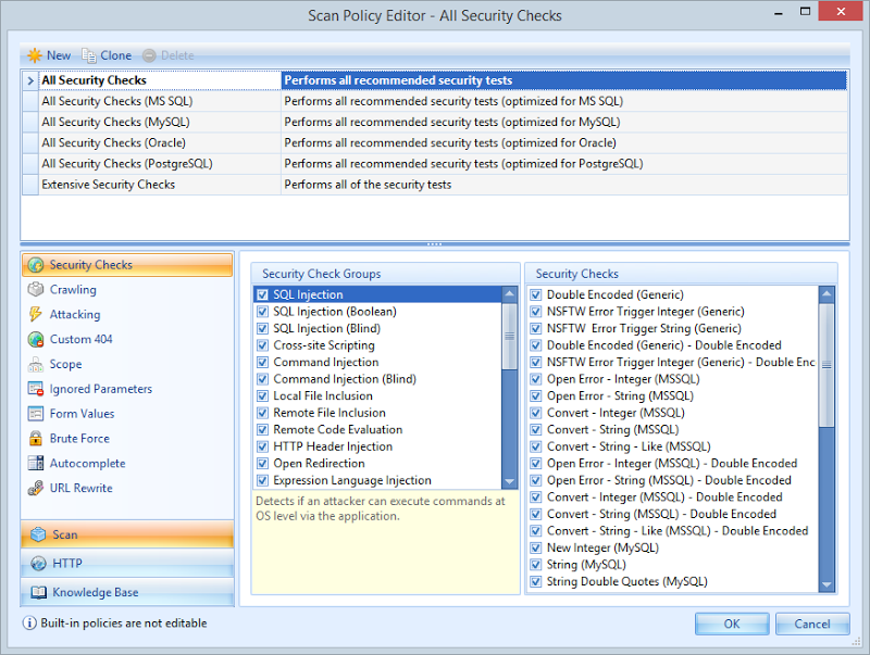 Extensive configuration options inside Netsparker