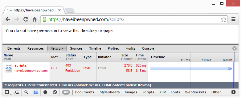 The /scripts path returning 403