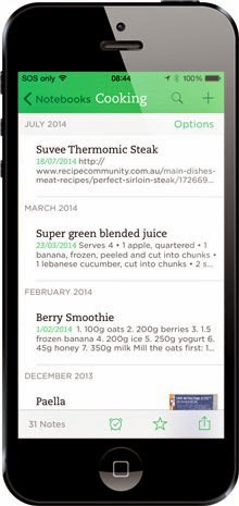 Evernote on the 5 with less content showing