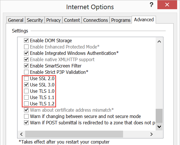 Only allowing SSL 3 to run in IE