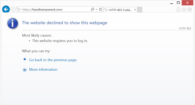 A 403 response in Internet Explorer