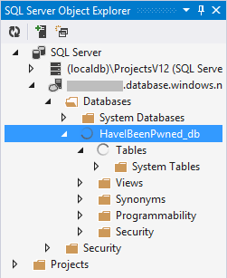 SQL Azure in the SQL Server Object Explorer