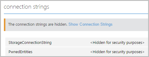 Connection strings in the Azure website