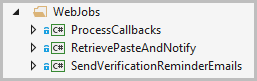Three WebJobs in the Visual Studio solution