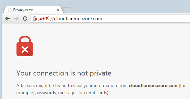 Trying to load cloudflareonazure.com over HTTPS shows a security warning