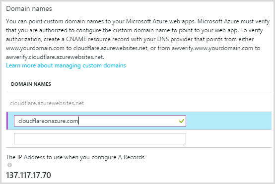 Adding the domain to the Azure web app