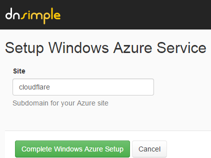 Setting up the Azure DNS records on DNSimple