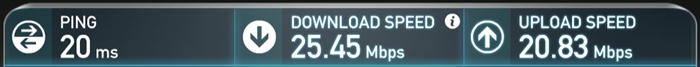 Speed test showing the upload speed at 20.83 Mbps