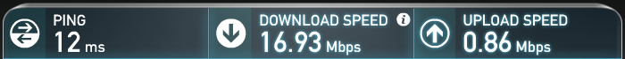 Speed test showing an upload speed of only 0.86Mbps
