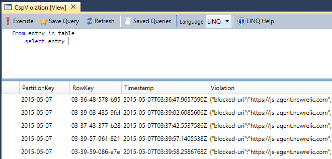 CSP exceptions stored in Azure Table Storage