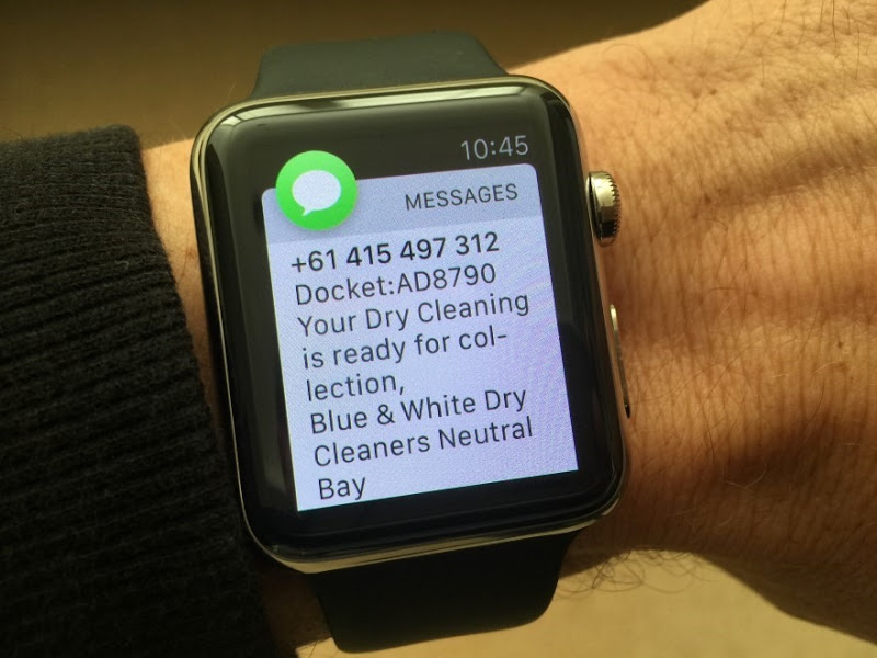 Message saying dry cleaning is ready