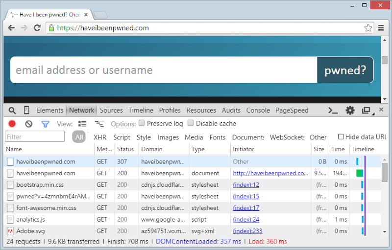 Loading HIBP insecurely causes the first request to return HTTP 307