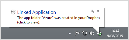 An alert from the Windows Dropbox client