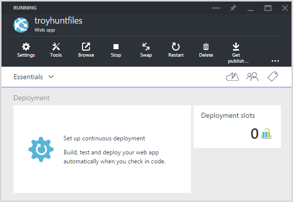 The deployments panel in Azure