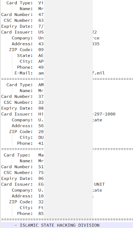 Three credit cards from the data