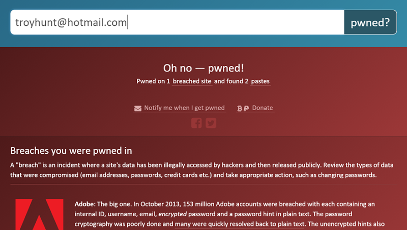 My email pwned in the Adobe data breach