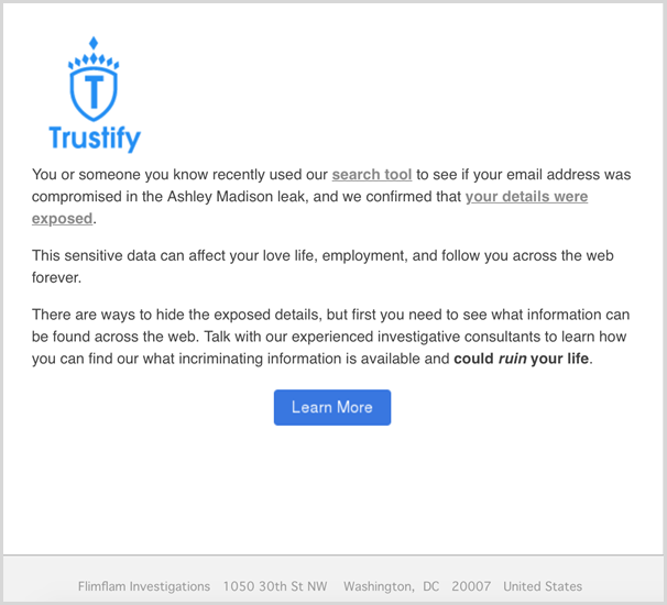 Trsutify email sent after searching their site