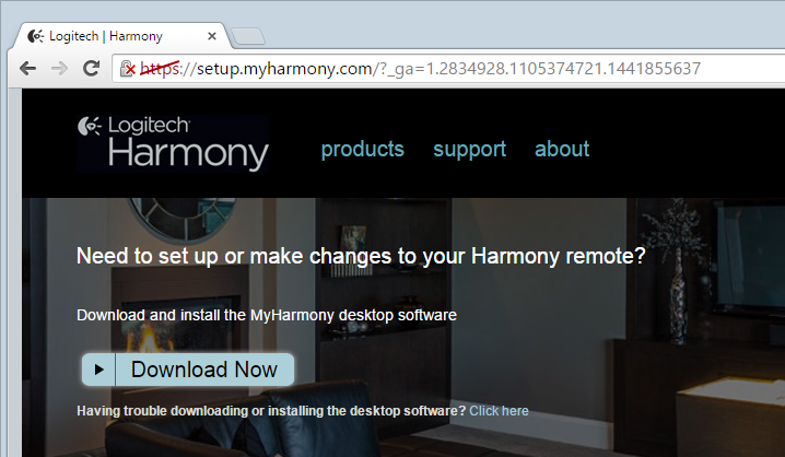 myharmony.com with browser security warning