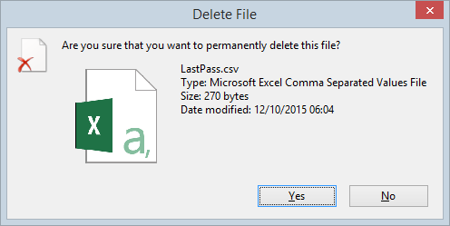 Permanently deleted the CSV file