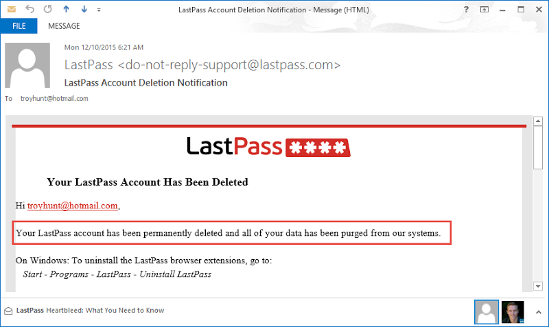 Confirmed deletion of LastPass