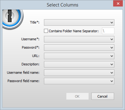 Selecting columns in 1Password