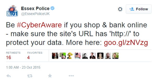 Fake "#CyberAware" message from Essex Police