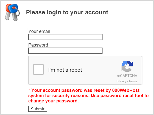 Login showing passwords have been reset