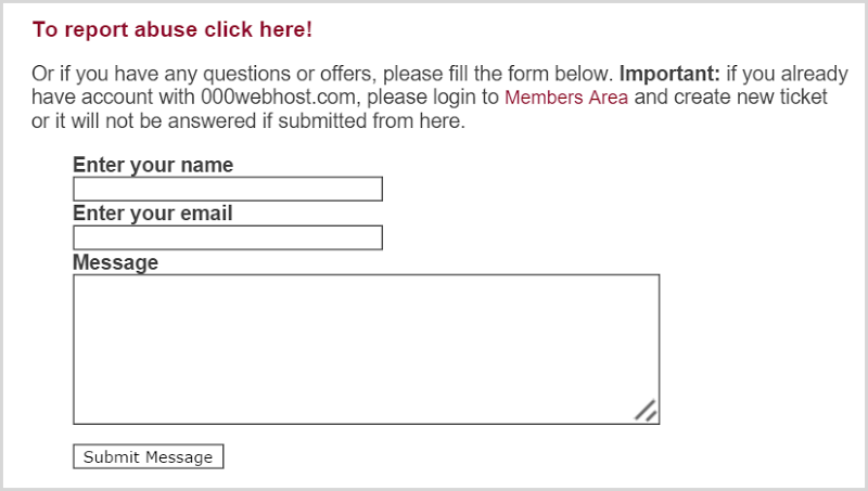 Form for reporting abuse