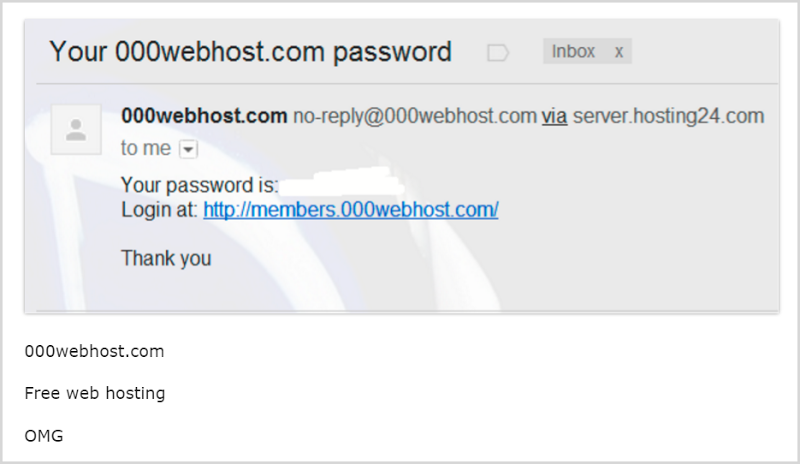 000webhost sending passwords via email