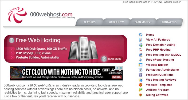 The 000webhost home page