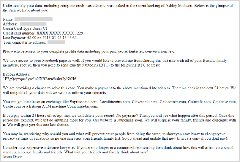 Email threatening to notify friends and family of Ashley Madison email